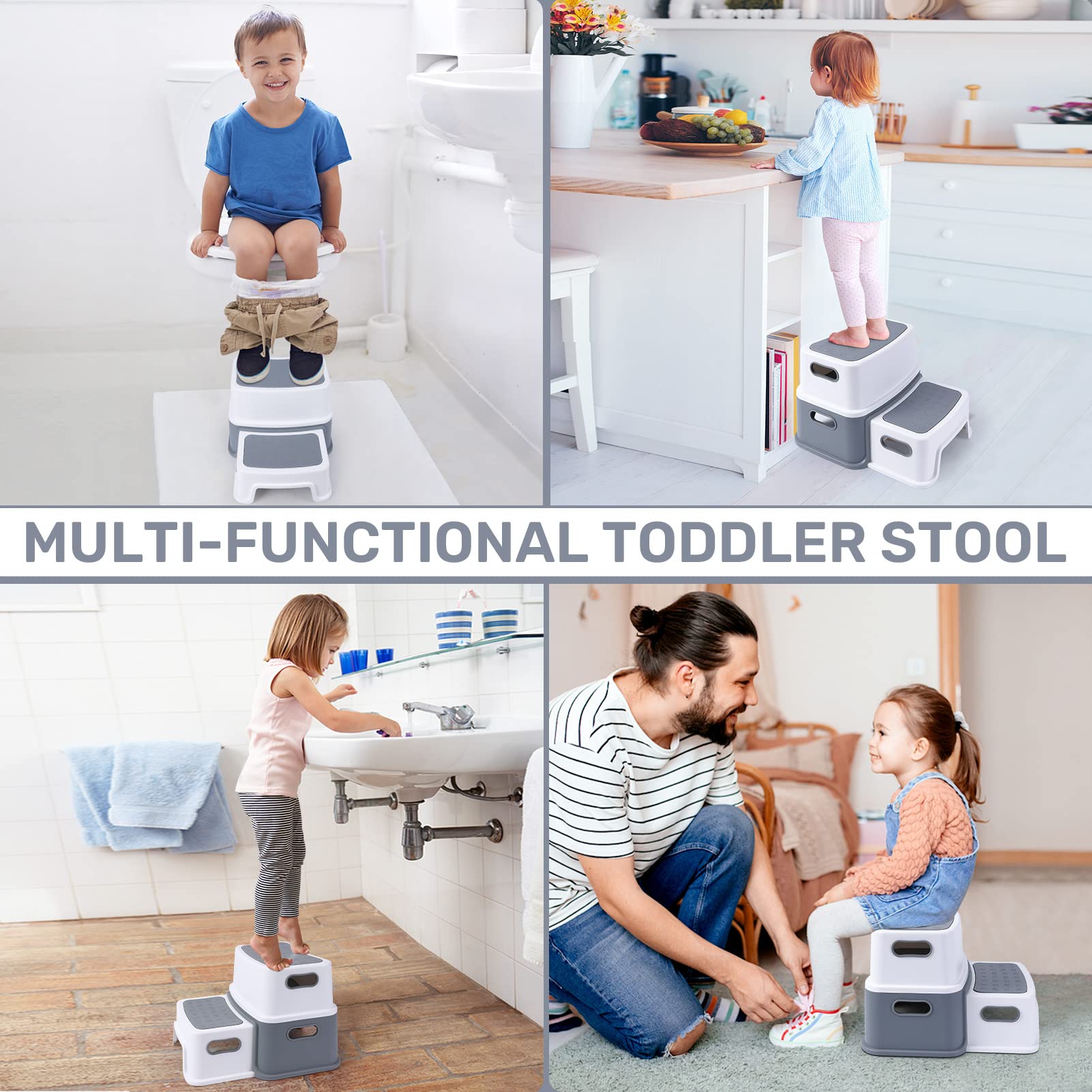 Tabouret enfant Garvee, 2 marches, antidérapant, sûr, sans BPA, léger, portable, pour salle de bain, cuisine, apprentissage, 115 kg