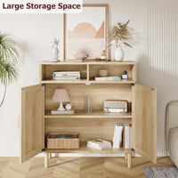 Buffet moderne en rotin Garvee 91 cm (36 po) - Tressé à la main, anti-basculement, étagère réglable, meuble de cuisine et de salle à manger, multifonctionnel, couleurs naturelles
