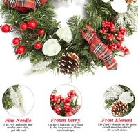 Couronne de Noël GARVEE 45 cm avec 15 lumières LED, pommes de pin et baies pour décorer portes et fenêtres, matériaux naturels, style champêtre festif