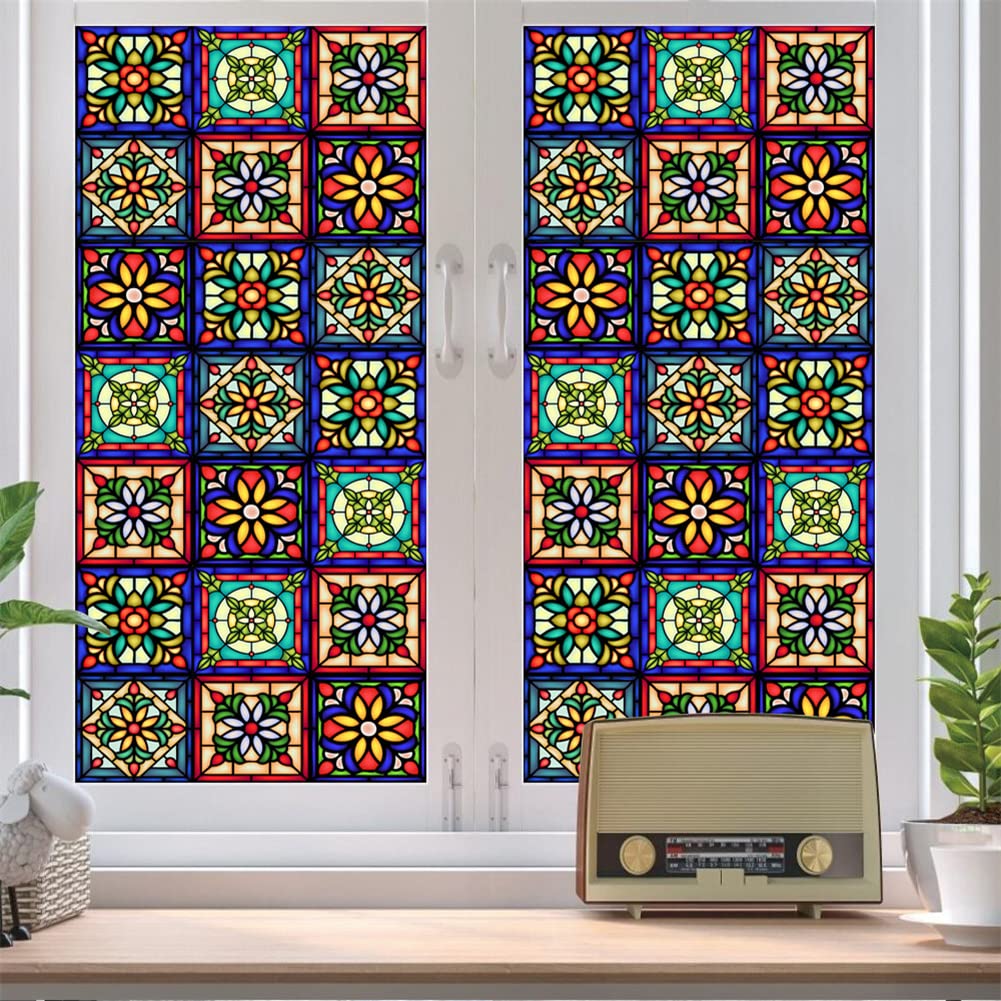 Film adhésif rétro coloré Garvee à motif floral, électrostatique, 45 x 100 cm, translucide, pour salon et bureau.