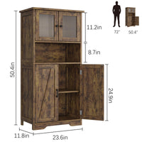 Meuble de salle de bain autoportant Garvee avec portes vitrées, étagères réglables, design rustique, marron, usage polyvalent