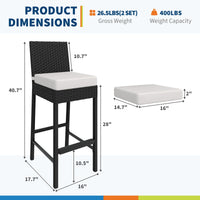 Ensemble de 4 tabourets de bar d'extérieur en rotin tressé Garvee - Ergonomiques et résistants aux intempéries, hauteur d'assise 71 cm, pour jardin et terrasse, noirs