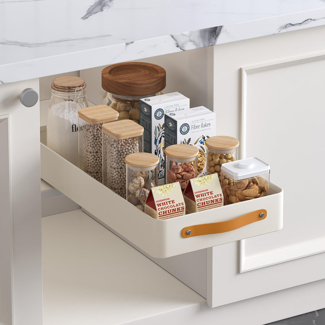 Organisateur de cuisine à tiroir Garvee, capacité de charge 50 kg, acier, poignée ergonomique, réglable, pour cuisine et salle de bain, 25 x 48 x 8 cm, noir