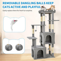 Garvee Arbre à Chat 155 cm Multi-Niveaux pour Grands Chats, Tour Résistante avec Grande Plateforme, Gris Clair