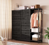 Garvee commode 16 tiroirs avec tringle et étagères, organisateur en tissu robuste pour chambre et placard, rangement vertical, montage réversible, couleur neutre - Noir
