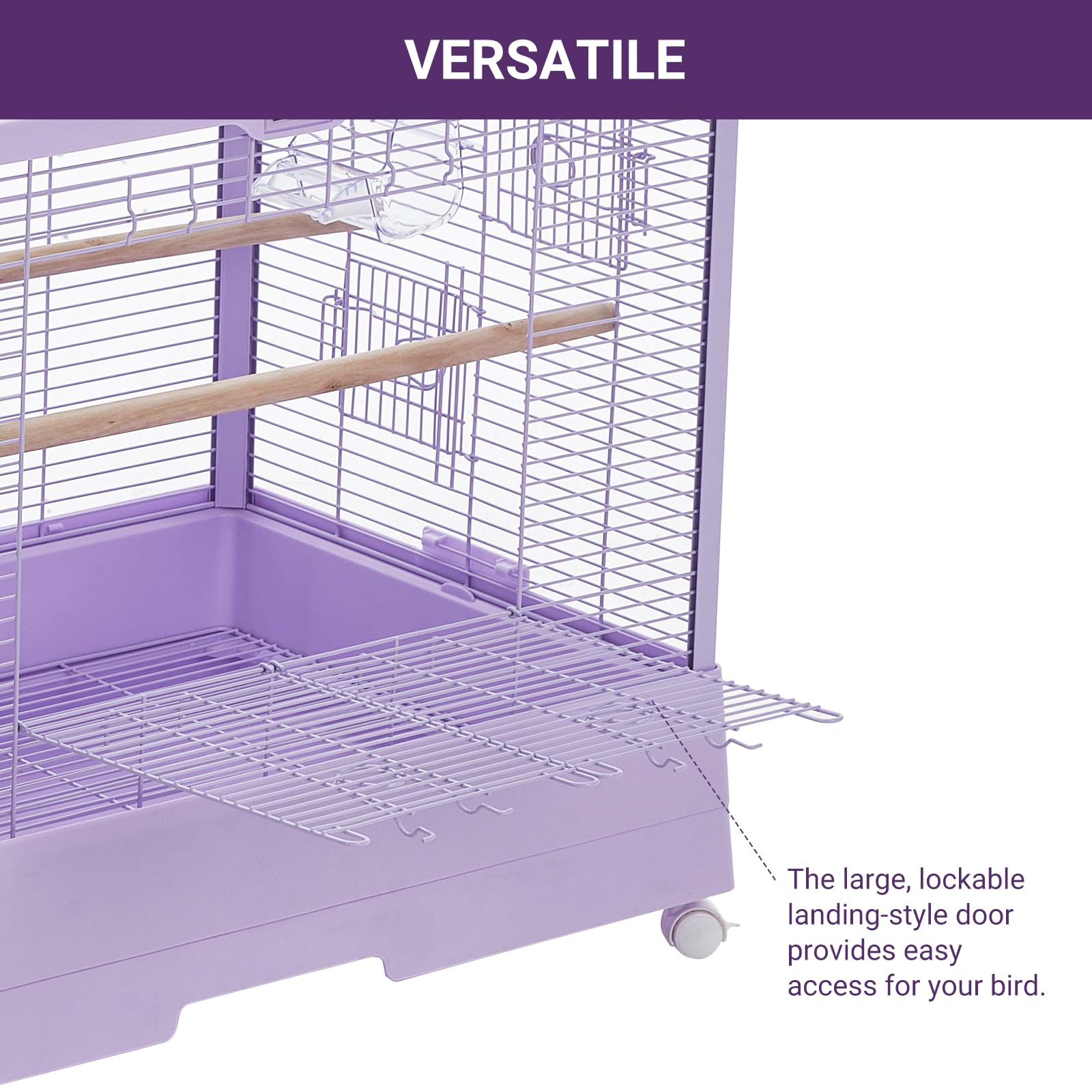 Cage à oiseaux Garvee 71 cm avec thermo-hygromètre, mobile et stable, robuste, 2 portes, 4 roues, pour perruches ondulées, 71 x 46 x 58 cm, noire