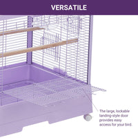 Cage à oiseaux Garvee 71 cm avec thermo-hygromètre, mobile et stable, robuste, 2 portes, 4 roues, pour perruches ondulées, 71 x 46 x 58 cm, noire