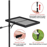 Garvee Gril de camp rotatif 42,4 × 32 cm, acier robuste, rotation 360° et hauteur réglable, barbecue portable pour pique-nique, jardin et camping, noir