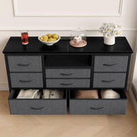 Garvee commode à 8 tiroirs, structure en métal, éclairage LED, 3 prises électriques, 2 ports USB, idéale pour la chambre et le salon, 121 × 37 × 76 cm, gris