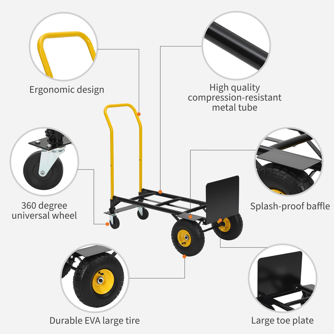 Garvee Diable Convertible 2 en 1, Charge Maximale 363 kg, Acier Renforcé, Roues Anticrevaison, Pliable pour Déménagement, Usage Industriel et Professionnel