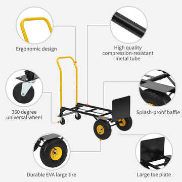 Garvee Diable Convertible 2 en 1, Charge Maximale 363 kg, Acier Renforcé, Roues Anticrevaison, Pliable pour Déménagement, Usage Industriel et Professionnel