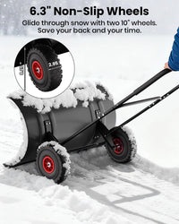 Pelle à neige Garvee 29 po en acier robuste avec roues, lame et poignée réglables en hauteur, ergonomique, durable, pour allées, noire