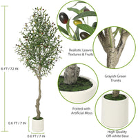 Garvee Olivier Artificiel 180 cm avec Pot Blanc, Style Méditerranéen pour Salon, Bureau et Balcon, Vert