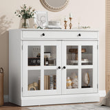 Garvee Buffet 35,4" Avec Portes En Verre, Rangement Flexible, Bois De Noyer, Tiroirs, Idéal Salle À Manger, Élégant Marron - 