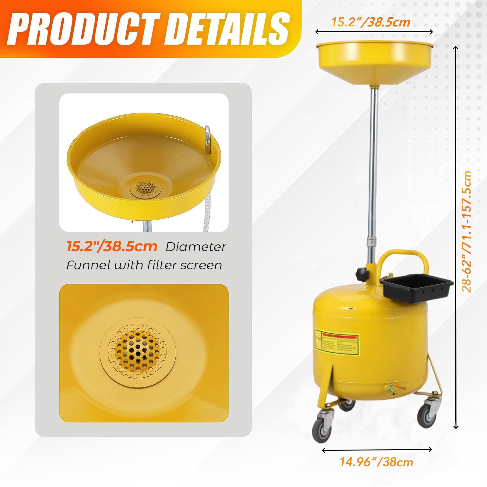 Conteneur de collecte d'huile usée portable Garvee de 8 gallons avec entonnoir réglable pour atelier, en acier, avec roues, noir