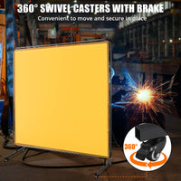 Écran de soudage Garvee 2,4 x 1,8 m avec cadre en acier, PVC transparent, jaune, pour atelier, sur roulettes, ignifugé, protection UV