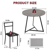 Table de salle à manger ronde Garvee pour 2 personnes avec 2 chaises rembourrées, structure métallique robuste, plateau en MDF, gris rétro, gain de place pour les petites pièces