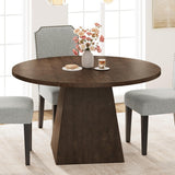 Garvee Table À Manger Ronde 120 cm Pour 4-6 Personnes, Plateau Épais 3 cm, Base Carrée Stable, Chêne, Style Minimaliste, marron-Rouge - Brownish Red