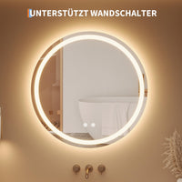 Miroir de maquillage lumineux Garvee, miroir de salle de bain rond de 60 cm avec éclairage LED, interrupteur tactile, verre incassable, intensité réglable et traitement antibuée.