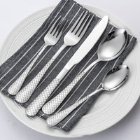 Garvee Ménagère 20 pièces en argent pour 4 personnes, acier inoxydable, motif à damier, finition polie miroir, compatible lave-vaisselle, pour la cuisine et la restauration, argent