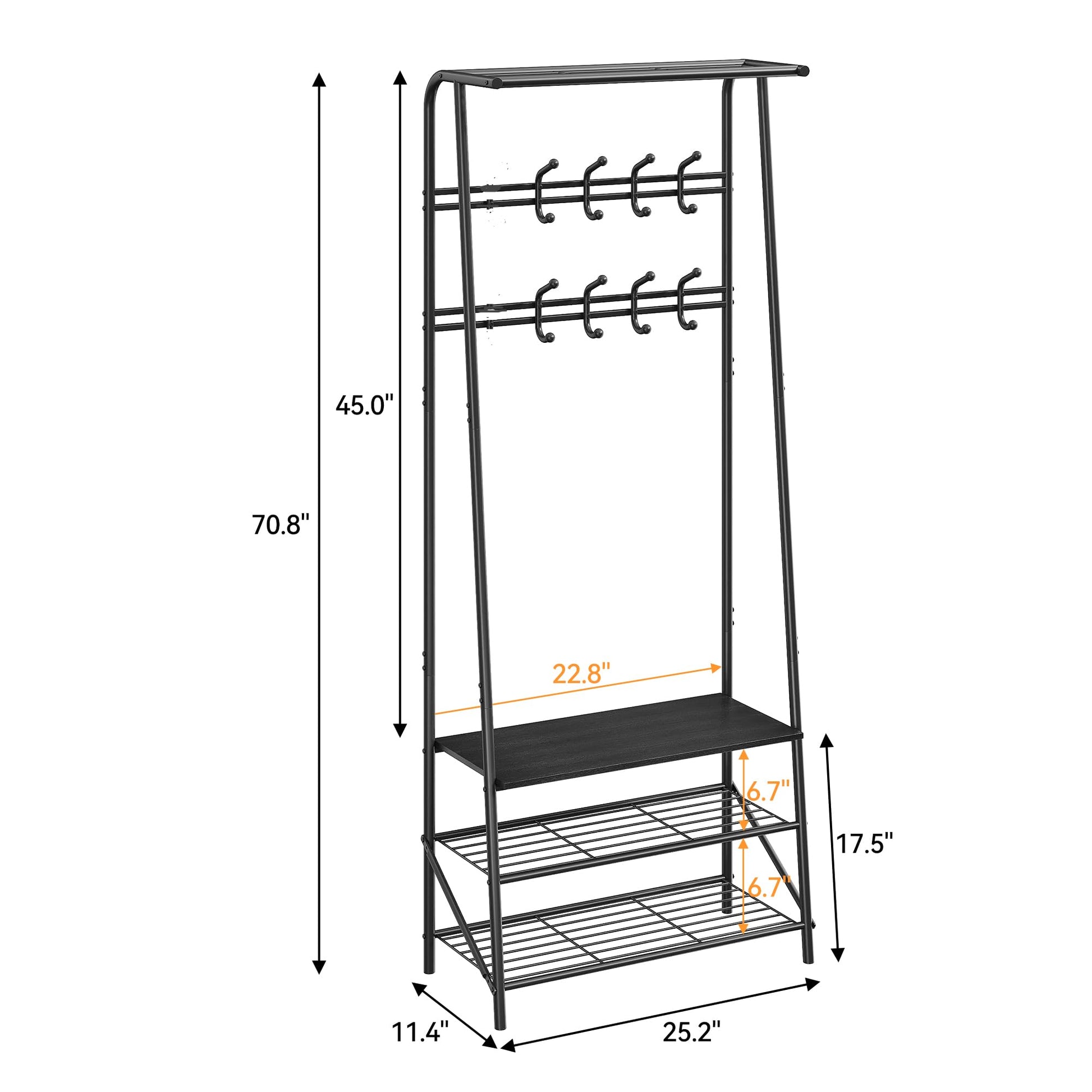 Garvee Porte-manteau et banc à chaussures 4 en 1, structure en métal et aspect bois – Rangement pour couloir, entrée et salon
