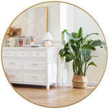 Miroir mural rond Garvee Gold 81 cm (32 pouces), cadre en métal doré mat, idéal pour salle de bain et couloir, verre HD sans distorsion.