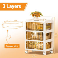 Organiseur ergonomique Garvee en plastique avec 3 tiroirs transparents pour le bureau et la maison, 36 L, beige, compact 33 x 38 x 71 cm, 4 roues avec freins