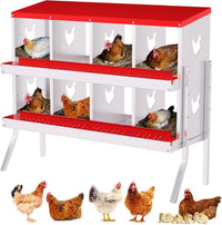 Garvee pondoir pour poules à 8 compartiments avec support métallique, acier galvanisé de 0,7 mm, système de collecte des œufs par roulement, perchoir et couvercle sécurisé, résistant aux intempéries, idéal pour poulaillers et fermes, rouge
