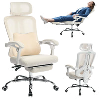 Garvee Chaise de bureau ergonomique, dossier haut, assise en maille, appui-tête et repose-pieds réglables, beige, idéale pour le télétravail