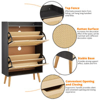 Meuble à chaussures Garvee pour entrée avec organiseur en rotin, tiroir rabattable, aéré, compact, 98,2 x 60 x 23,5 cm, MDF, couleur naturelle