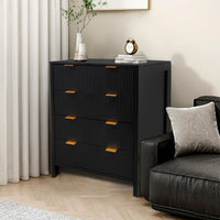 Garvee commode à 4 tiroirs, commode haute cannelée avec poignées en métal, noir, pour la chambre et le salon