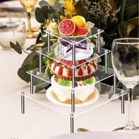 Garvee Taartstandaard Acryl 30 cm avec pieds en métal, carré transparent pour mariage, anniversaire, baby shower