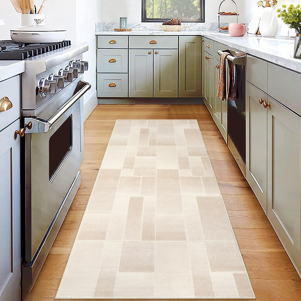 Garvee Waschbarer Teppich mit Niedrigem Flor 80 x 150 cm Beige Rutschfester Moderner Teppich für Wohnzimmer Schlafzimmer Küche