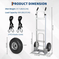 Chariot de manutention en aluminium Garvee, capacité de 272 kg (600 lb), avec base extensible pour la maison et l'entrepôt, pneus pneumatiques de 25 cm (10 po), léger et robuste