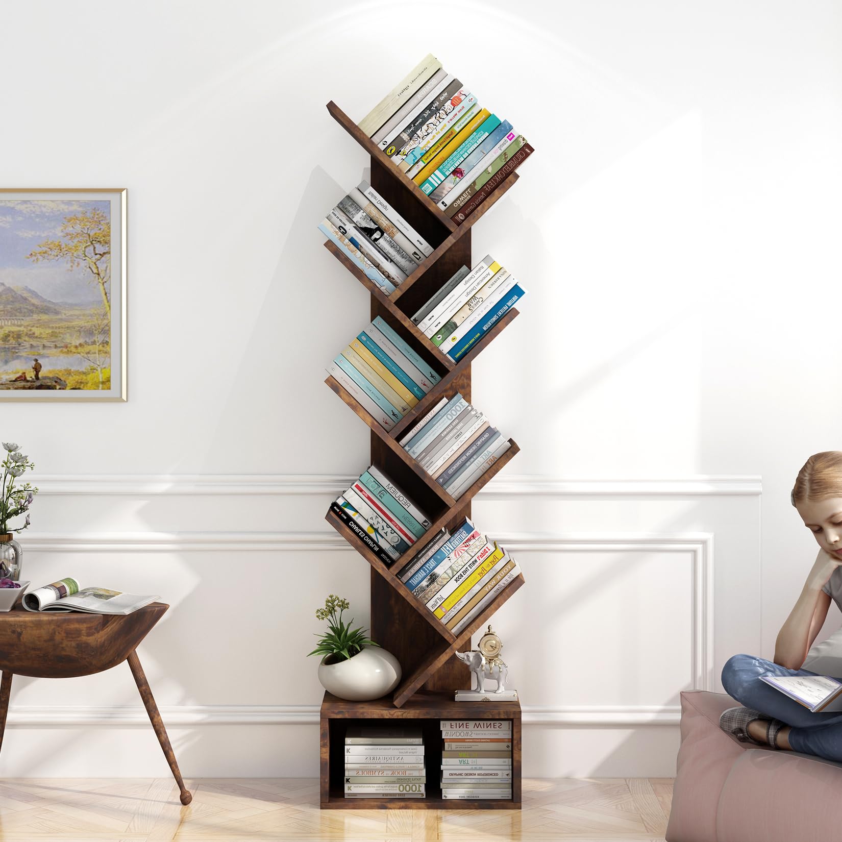 Étagère Garvee en forme d'arbre, 8 niveaux, robuste et peu encombrante, en MDF, style vintage, idéale pour le salon et la chambre d'enfant, 37,8 cm (P) x 20,6 cm (L) x 131 cm (H)