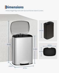Ensemble de poubelles Garvee 13 gal et 2,6 gal en acier inoxydable avec couvercle à fermeture douce pour la cuisine et la salle de bain, argenté, poignée ergonomique