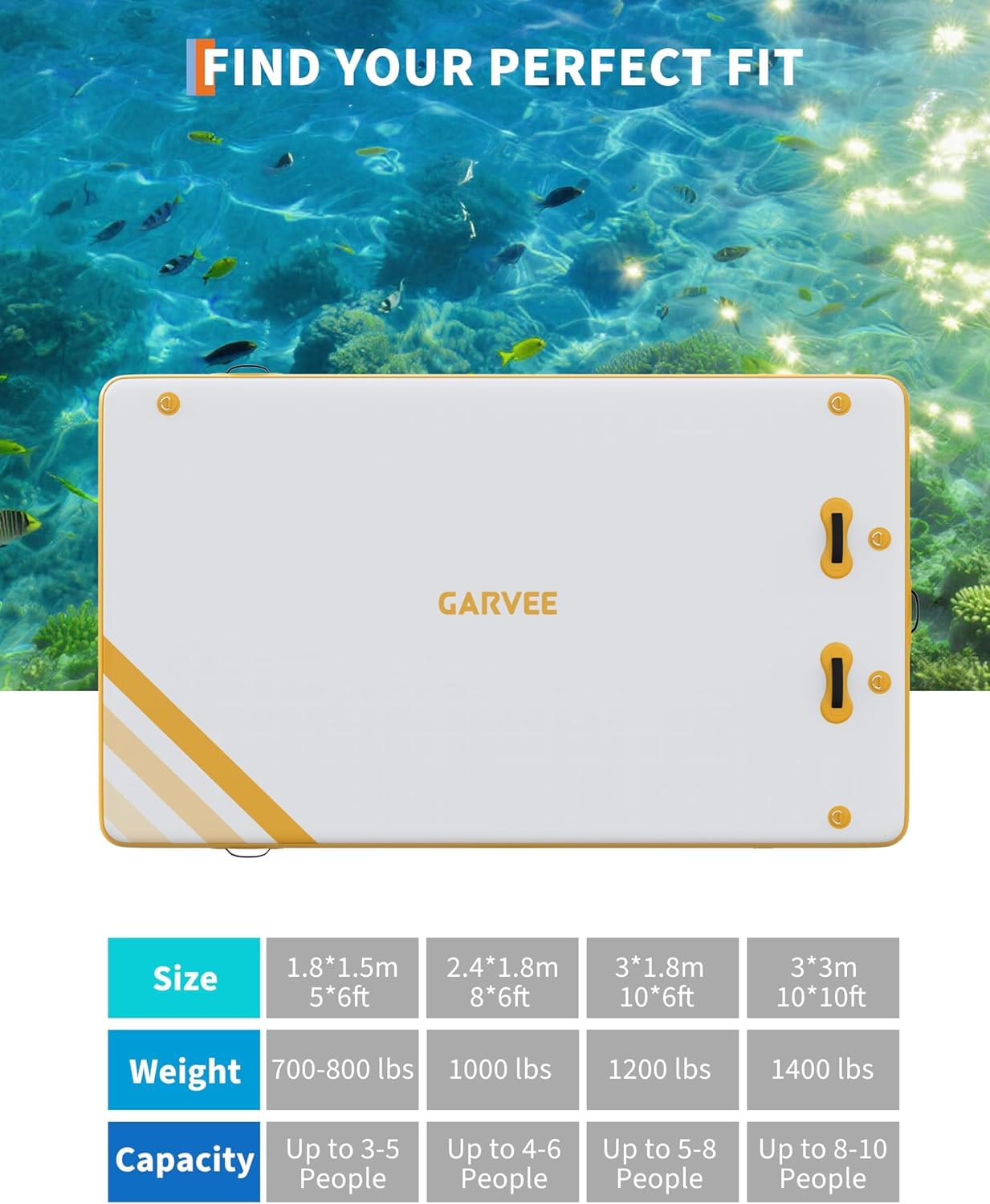 Île flottante gonflable Garvee 2,4 x 1,8 m avec surface antidérapante et chambres flottantes de 15 cm d'épaisseur pour lac et plage - PVC marin bleu