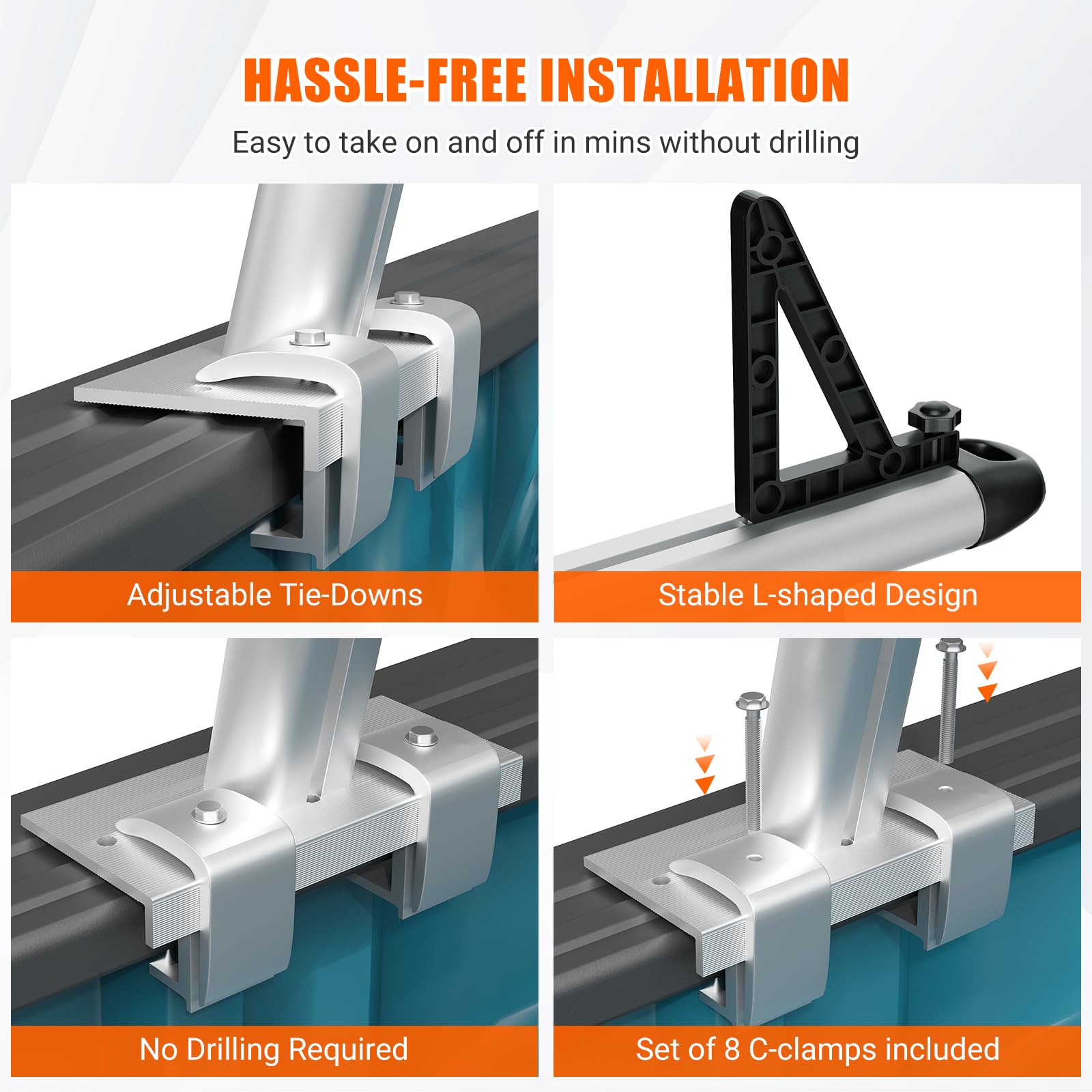 Porte-échelle en aluminium Garvee pour camionnette, capacité de 363 kg (800 lb), réglable de 43 à 74 cm (17 à 29 po), revêtement en poudre noir, pour camionnette, kayak, planche de surf