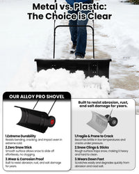 Pelle à neige Garvee 29 po en acier robuste avec roues, lame et poignée réglables en hauteur, ergonomique, durable, pour allées, noire