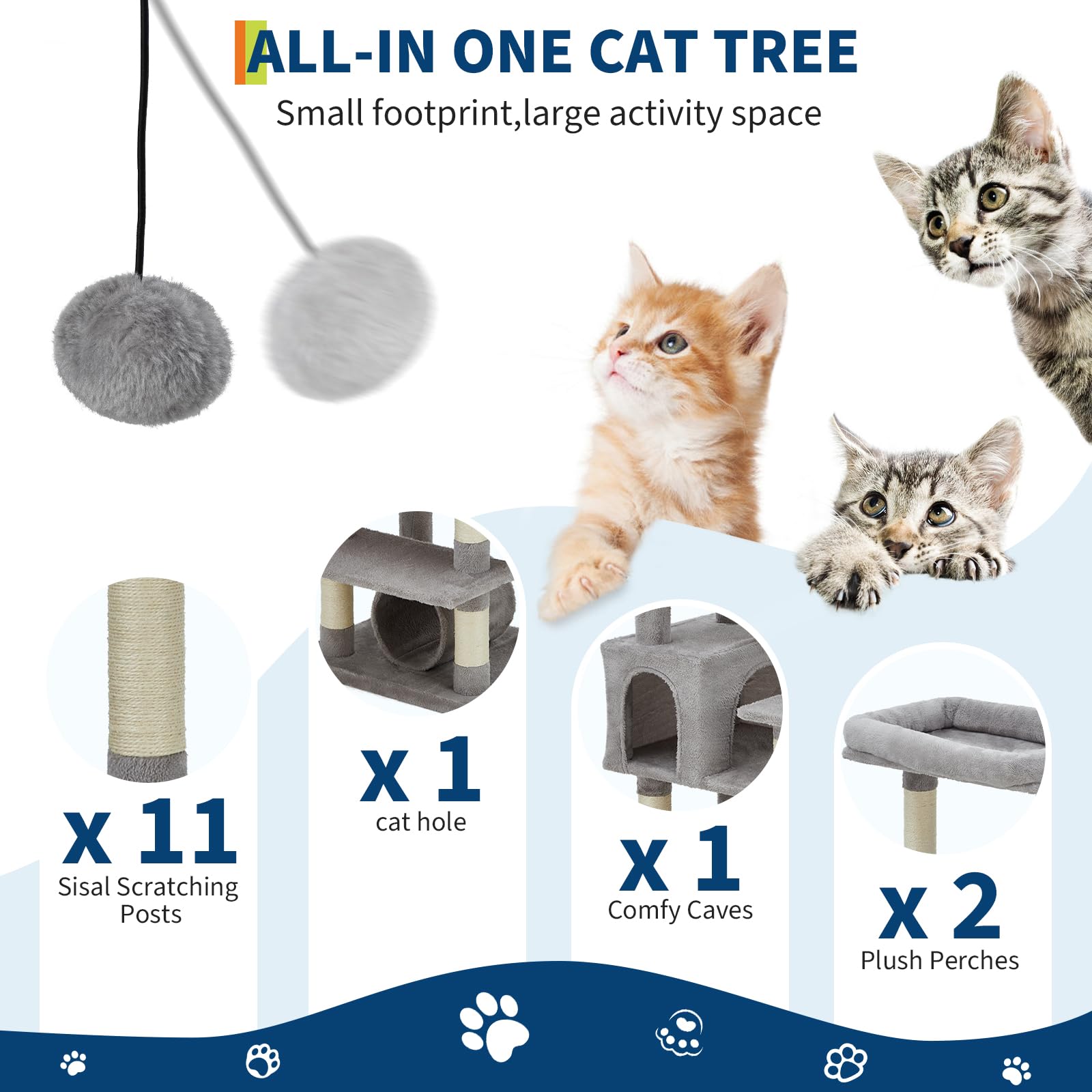 Arbre à chat Garvee pour grands chats, 188 cm, stable et sécuritaire, avec 11 poteaux à griffer et un hamac. Mobilier d'intérieur pour chat, en bois et peluche.