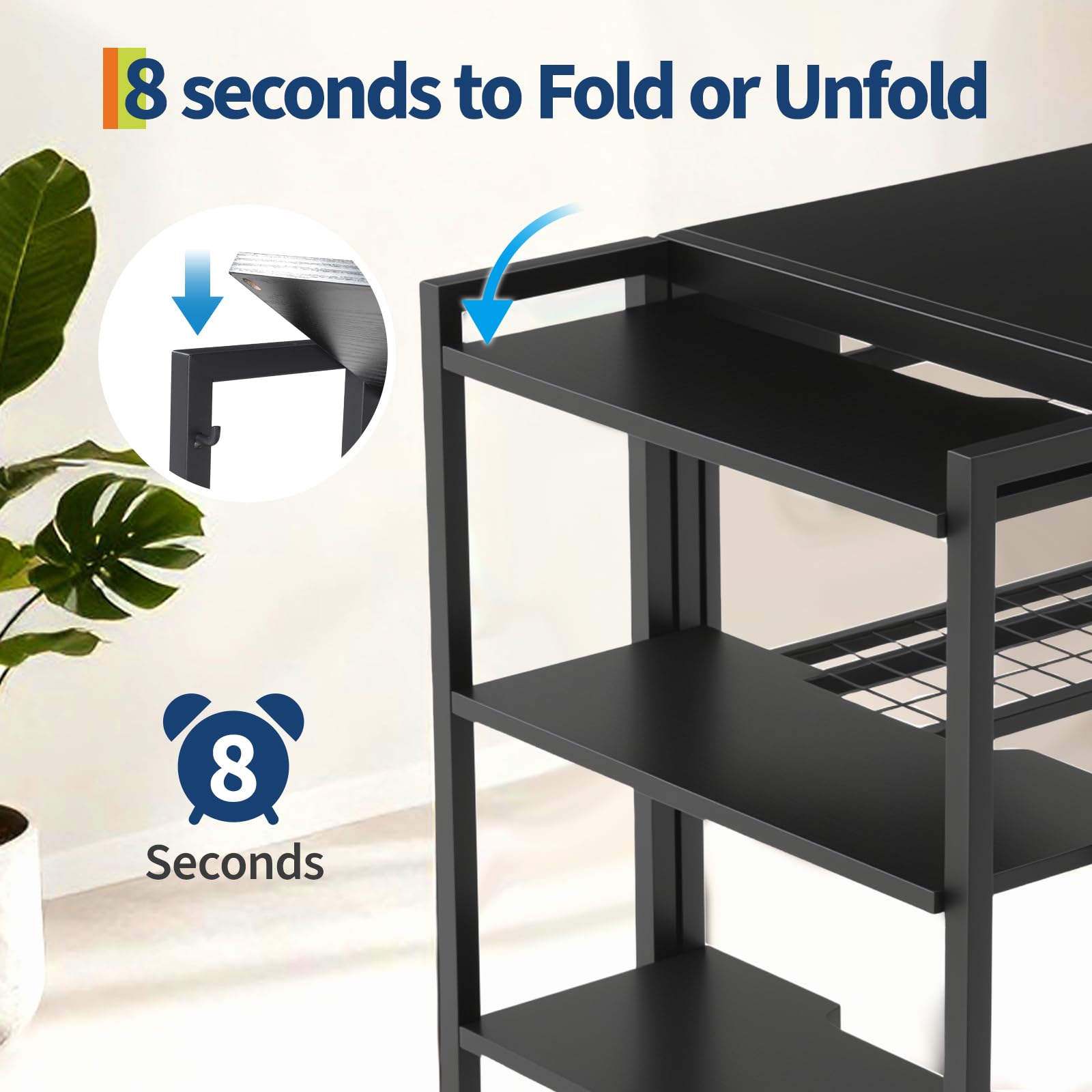 Bureau pliant Garvee 35 pouces avec étagère pour bureau et maison, gain de place, robuste, panneaux de particules P2, structure métallique, 35 x 20 pouces, noir