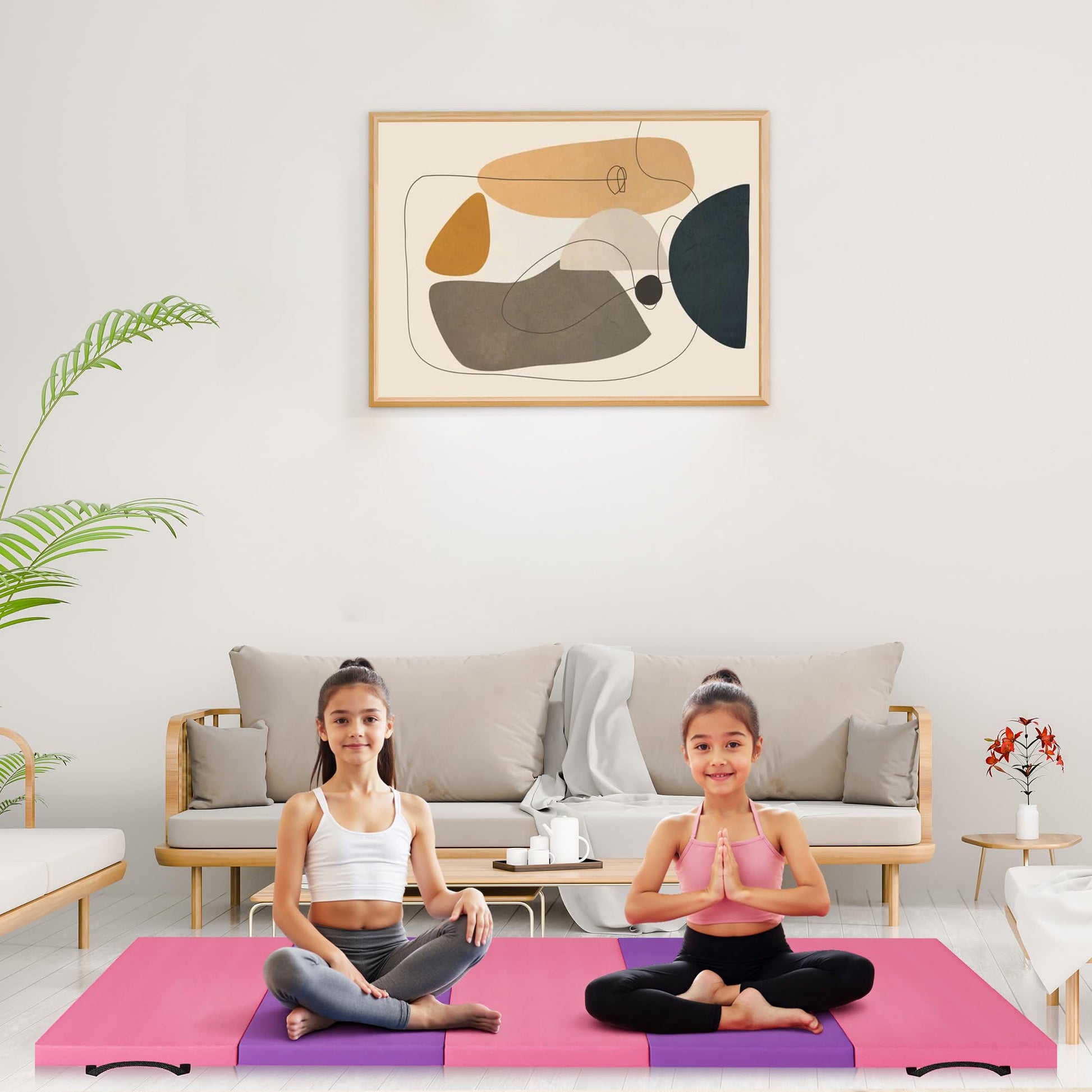 Tapis de gymnastique pliable Garvee 1,2'' en mousse EPE et cuir PU antidérapant, portable, pour le yoga et les arts martiaux, ensemble de 5 pièces