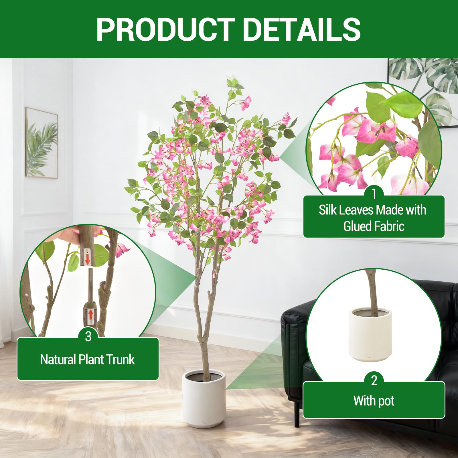 Arbre artificiel d'intérieur Garvee de 1,5 m, réaliste, sans entretien, matériau de haute qualité, pour la maison et le bureau, vert
