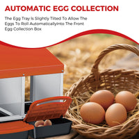 Garvee Nichoir à Poules 3 Compartiments en Métal Galvanisé avec Poignée en Plastique, Plateau Amovible, pour Poulailler et Ferme, Orange