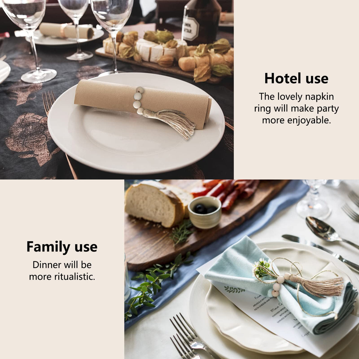 Garvee Serviettes de table rondes en bois avec pompons, jute naturelle pour mariages et fêtes, lot de 12