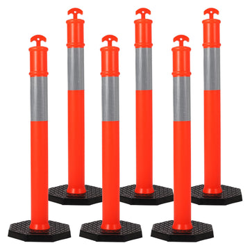Poteau de délimitation Garvee 45 orange avec collerette réfléchissante pour la signalisation routière et les chantiers, résistant aux chocs, portable, en polyéthylène.