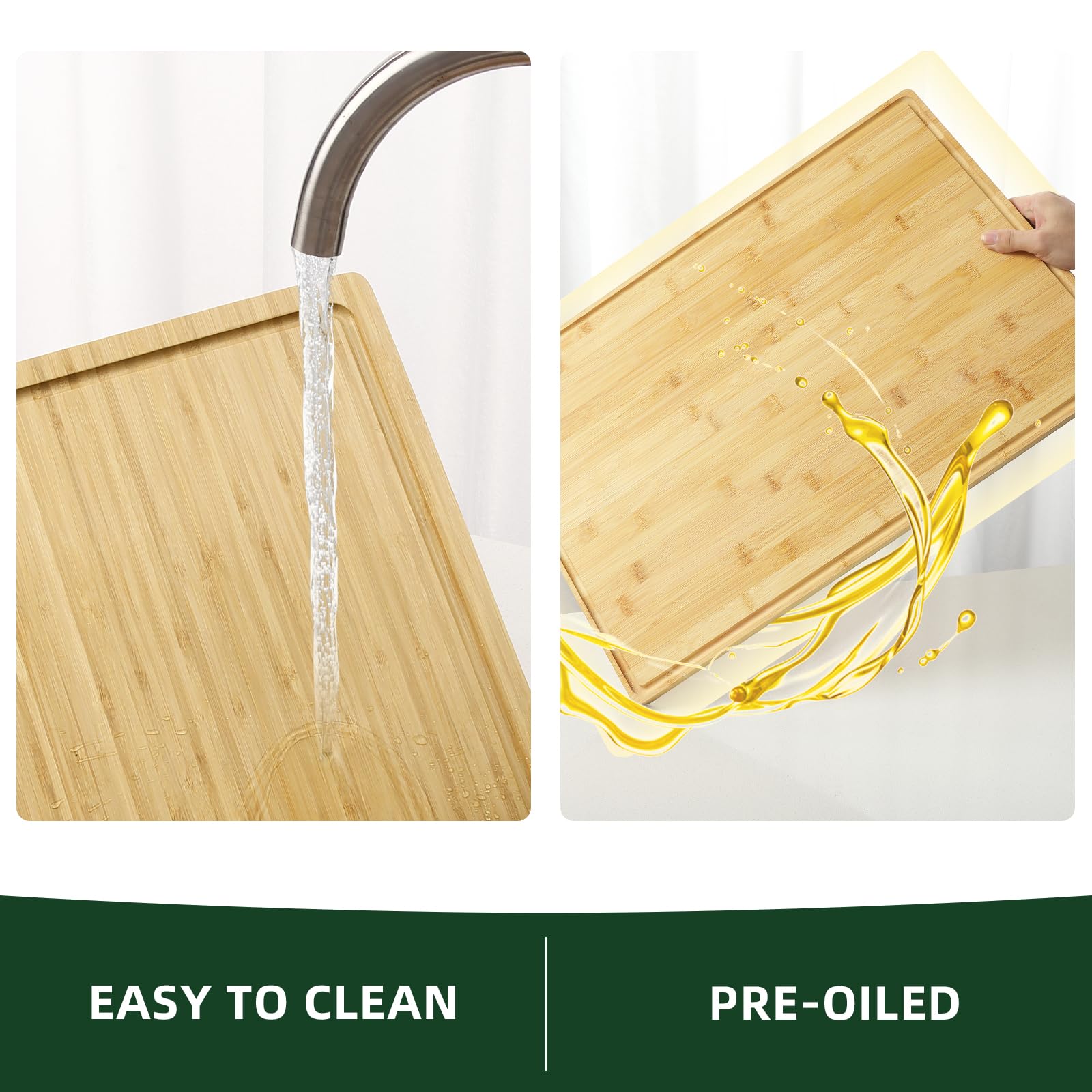 Planche à découper en bambou Garvee 61 x 41 cm avec rainure juteuse pour la cuisine et la préparation des aliments, robuste, polyvalente, couleur bois