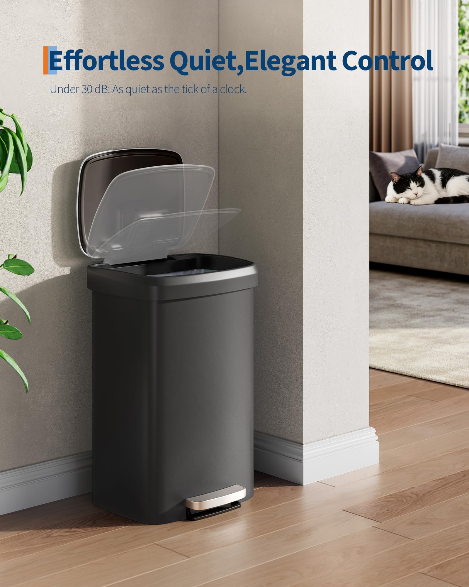 Poubelle Garvee 13 gallons en plastique avec couvercle, antirouille, fermeture amortie, ABS, pour la cuisine et le bureau, grand format, blanche