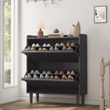 Garvee Meuble à chaussures 2 tiroirs abattants, MDF noir, 87,6×26,7×95,2cm, étagères réglables pour entrée et salon - Noir