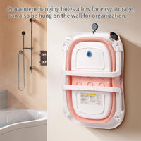 Baignoire bébé GARVEE, pliable et peu encombrante, avec thermomètre et tapis antidérapant pour nouveau-nés et jeunes enfants, rose